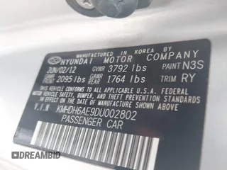 2013 Hyundai Elantra GS z VIN KMHDH6AE9DU002802, wystawiony jako IAAI lot #42433199 z przebiegiem 145 643 mil mil oraz . Historia ofert i sprzedaży dostępna na DreamBid. Obrazek 9.