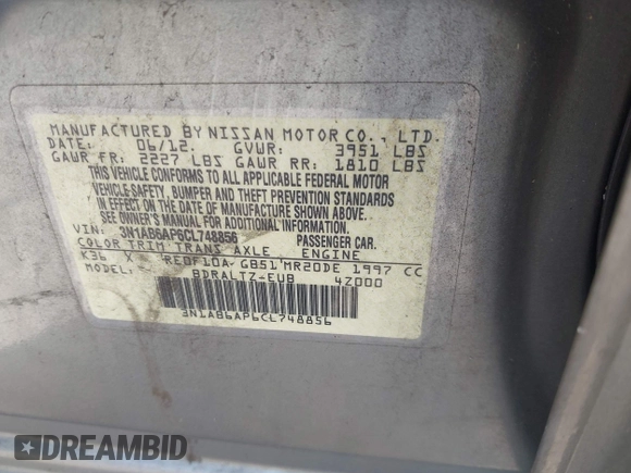 2012 Nissan Sentra SR z VIN 3N1AB6AP6CL748856, wystawiony jako IAAI lot #42051917 z przebiegiem 164 048 mil mil oraz . Historia ofert i sprzedaży dostępna na DreamBid. Obrazek 9.