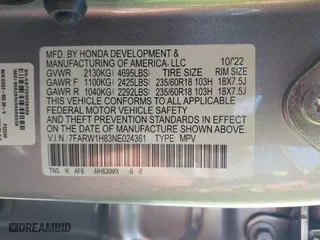 2022 Honda CR-V EX-L with VIN 7FARW1H83NE024361, listed as a IAAI auction lot 40058926 with 24,935 mi miles. Bid and sale history available at carsss.com. Image 9.