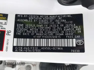 2012 Toyota Camry L with VIN 4T4BF1FK0CR269815, listed as a IAAI auction lot 40612519 with 143,088 mi miles. Bid and sale history available at carsss.com. Image 9.
