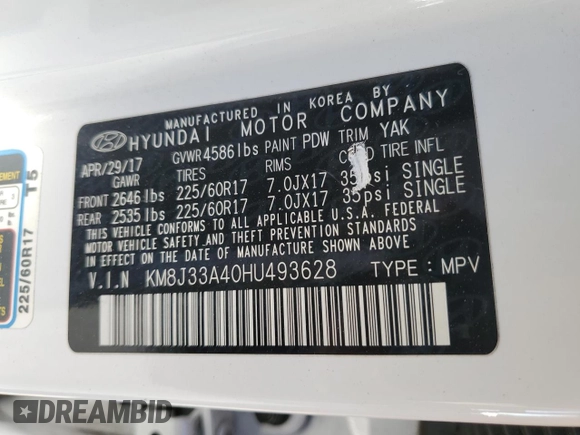 2017 Hyundai Tucson SE with VIN KM8J33A40HU493628, listed as a Copart auction lot 80683164 with 71,374 mi miles and Salvage Title. Bid and sale history available at DreamBid. Image 14.