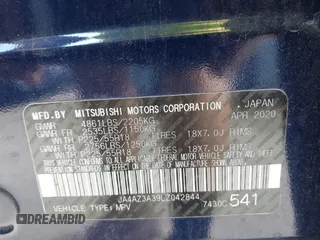 2020 Mitsubishi Outlander ES z VIN JA4AZ3A39LZ042844, wystawiony jako IAAI lot #42162960 z przebiegiem 71 126 mil mil oraz . Historia ofert i sprzedaży dostępna na DreamBid. Obrazek 9.