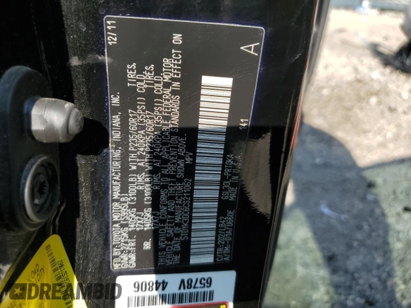 2012 Toyota Sienna XLE AAS with VIN 5TDYK3DC6CS211062, listed as a Copart auction lot 59404205 with Not provided miles and Salvage title. Bid and sale history available at DreamBid. Image 13.