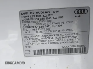 2017 Audi Q3 Premium Plus z VIN WA1JCCFS6HR008921, wystawiony jako IAAI lot #41351675 z przebiegiem 117 158 mil mil oraz . Historia ofert i sprzedaży dostępna na DreamBid. Obrazek 9.