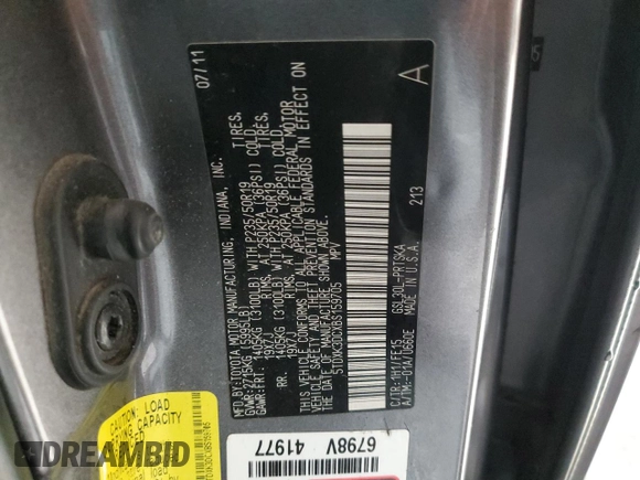 2011 Toyota Sienna SE with VIN 5TDXK3DCXBS159705, listed as a Copart auction lot 52173115 with 134,100 mi miles and Salvage Title. Bid and sale history available at carsss.com. Image 14.