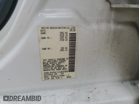 2019 Nissan Altima 2.5 Platinum with VIN 1N4BL4FV5KC116098, listed as a Copart auction lot 46617745 with 80,798 mi miles and Salvage Title. Bid and sale history available at carsss.com. Image 12.