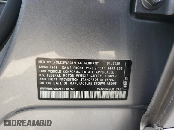 2020 Volkswagen Arteon z VIN WVWDR7AN2LE018758, wystawiony jako Copart lot #51904095 z przebiegiem 46 279 mil mil oraz Szkoda całkowita • Salvage title. Historia ofert i sprzedaży dostępna na DreamBid. Obrazek 12.