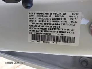 2020 Honda CR-V EX-L with VIN 7FART6H84LE007118, listed as a IAAI auction lot 40517626 with 46,426 mi miles and . Bid and sale history available at DreamBid. Image 9.