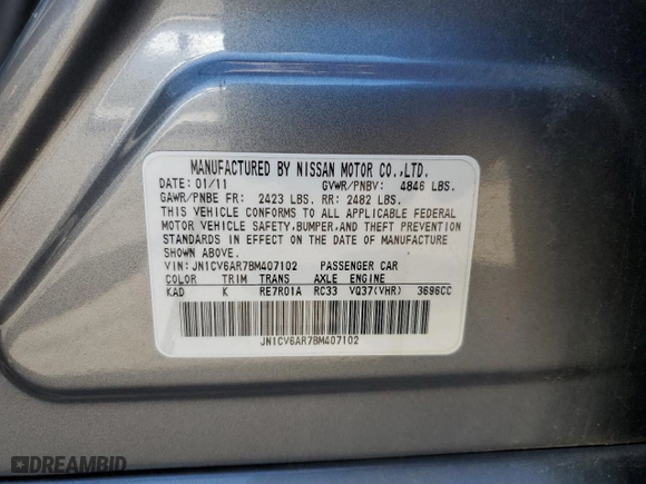 2011 Infiniti G37 Sedan x with VIN JN1CV6AR7BM407102, listed as a Copart auction lot 52062955 with 118,143 mi miles and Salvage Title. Bid and sale history available at carsss.com. Image 13.
