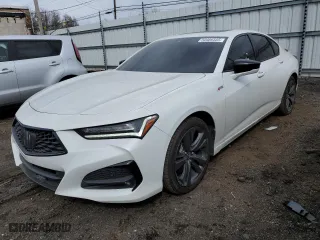 2023 Acura TLX w/A-Spec Package with VIN 19UUB6F58PA004126, listed as a Copart auction lot 50486555 with 21,091 mi miles and Salvage Title. Bid and sale history available at carsss.com. Image 1.