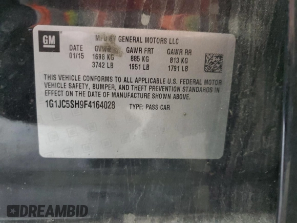 2015 Chevrolet Sonic LT with VIN 1G1JC5SH9F4164028, listed as a Copart auction lot 58870255 with 140,579 mi miles and Clean title. Bid and sale history available at DreamBid. Image 12.