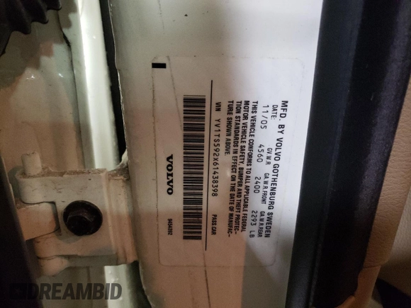 2006 Volvo S80 z VIN YV1TS592X61438398, wystawiony jako Copart lot #41991565 z przebiegiem 105 200 mil mil oraz Szkoda całkowita • Salvage title. Historia ofert i sprzedaży dostępna na DreamBid. Obrazek 12.