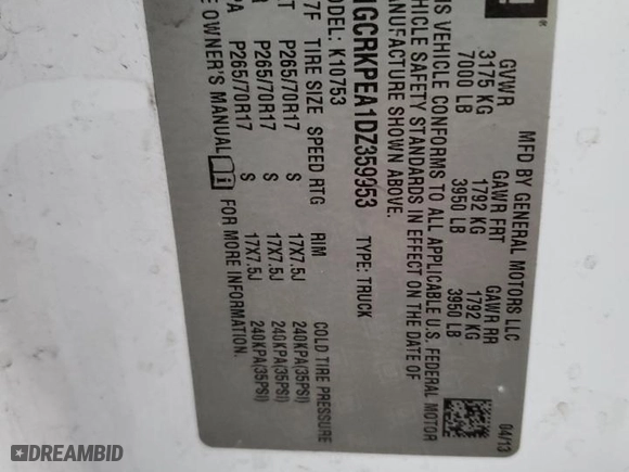 2013 Chevrolet Silverado 1500 Work Truck with VIN 1GCRKPEA1DZ359953, listed as a Copart auction lot 73789384 with 220,828 mi miles and Salvage Title. Bid and sale history available at carsss.com. Image 12.