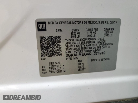 2024 GMC Terrain SLE z VIN 3GKALMEG4RL274749, wystawiony jako Copart lot #53478365 z przebiegiem 20 916 mil mil oraz Szkody całkowita. Historia ofert i sprzedaży dostępna na DreamBid. Obrazek 13.