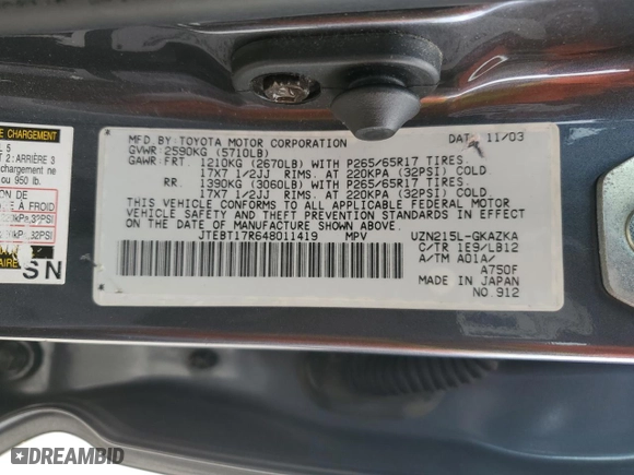 2004 Toyota 4Runner Limited with VIN JTEBT17R648011419, listed as a Copart auction lot 52651645 with 198,221 mi miles and Salvage Title. Bid and sale history available at carsss.com. Image 13.