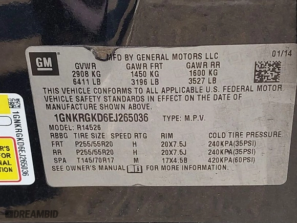 2014 Chevrolet Traverse LT with VIN 1GNKRGKD6EJ265036, listed as a IAAI auction lot 42029827 with 172,238 mi miles. Bid and sale history available at carsss.com. Image 9.