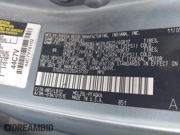 2006 Toyota Sienna XLE z VIN 5TDZA22C26S417357, wystawiony jako IAAI lot #41725599 z przebiegiem 239 684 mil mil oraz . Historia ofert i sprzedaży dostępna na DreamBid. Obrazek 9.