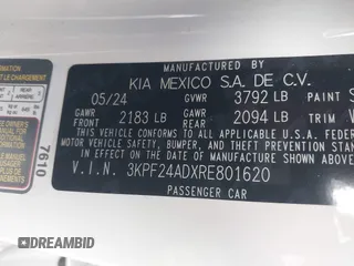 2024 Kia Forte LXS with VIN 3KPF24ADXRE801620, listed as a IAAI auction lot 41861531 with 1,786 mi miles. Bid and sale history available at carsss.com. Image 9.