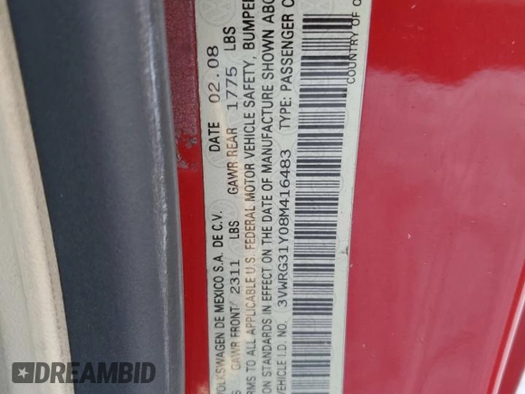 2008 Volkswagen Beetle SE z VIN 3VWRG31Y08M416483, wystawiony jako Copart lot #48380825 z przebiegiem 143 013 mil mil oraz Szkoda całkowita • Salvage title. Historia ofert i sprzedaży dostępna na DreamBid. Obrazek 12.
