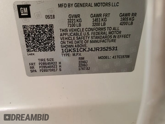 2018 GMC Yukon Denali with VIN 1GKS1CKJ4JR352531, listed as a Copart auction lot 43398305 with 73,781 mi miles and Salvage Title. Bid and sale history available at carsss.com. Image 13.