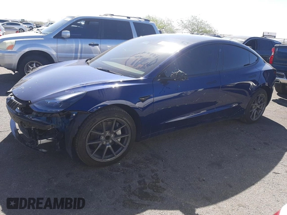 2023 Tesla Model 3 with VIN 5YJ3E1EA5PF652212, listed as a Copart auction lot 57348395 with 8,780 mi miles and Salvage title. Bid and sale history available at DreamBid. Image 1.