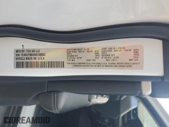 2022 Jeep Grand Cherokee with VIN 1C4RJYB64N8748862, listed as a Copart auction lot 56567075 with 12,495 mi miles and Salvage title. Bid and sale history available at DreamBid. Image 14.