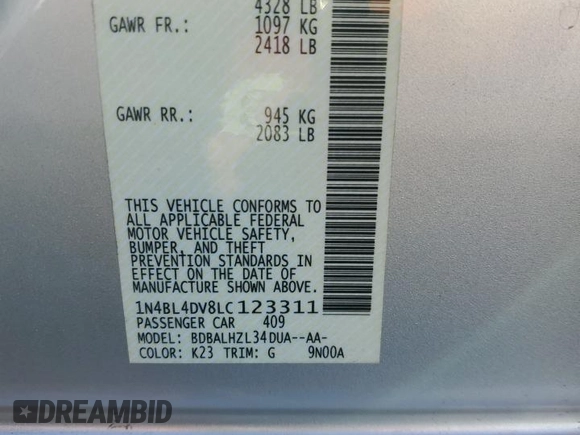 2020 Nissan Altima 2.5 SV with VIN 1N4BL4DV8LC123311, listed as a Copart auction lot 54605185 with 81,473 mi miles and Clean Title. Bid and sale history available at carsss.com. Image 13.