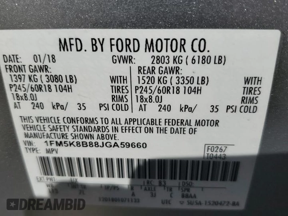 2018 Ford Explorer with VIN 1FM5K8B88JGA59660, listed as a Copart auction lot 46496145 with 96,312 mi miles and Salvage title. Bid and sale history available at DreamBid. Image 14.