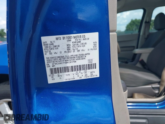 2011 Ford Escape XLS with VIN 1FMCU9C71BKC61798, listed as a IAAI auction lot 42692992 with 206,061 mi miles and . Bid and sale history available at DreamBid. Image 9.