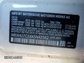2019 BMW X1 sDrive28i with VIN WBXHU7C5XK5N42562, listed as a Copart auction lot 36300403 with 55,782 mi miles. Bid and sale history available at carsss.com. Image 16.