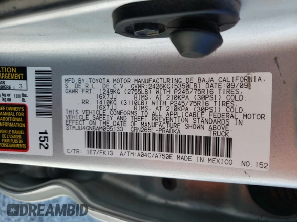 2010 Toyota Tacoma PreRunner with VIN 3TMJU4GN8AM095133, listed as a Copart auction lot 59602955 with 146,136 mi miles and Salvage title. Bid and sale history available at DreamBid. Image 13.