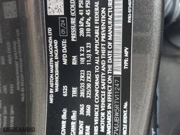 2024 Aston Martin DBX 707 with VIN SD7VUJBW5RTV11247, listed as a Copart auction lot 71076824 with 0 mi miles and Salvage Title. Bid and sale history available at carsss.com. Image 15.