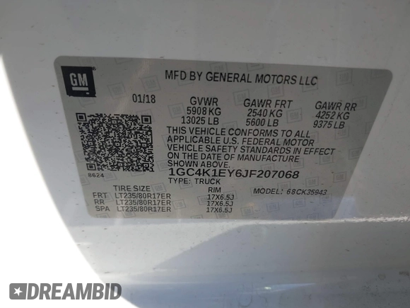 2018 Chevrolet Silverado 3500HD High Country with VIN 1GC4K1EY6JF207068, listed as a IAAI auction lot 41288394 with 110,158 mi miles and . Bid and sale history available at DreamBid. Image 8.