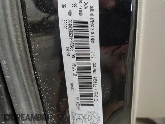 2017 Dodge Grand Caravan Crew Plus with VIN 2C4RDGDG3HR702035, listed as a Copart auction lot 46944875 with 214,058 mi miles and Salvage Title. Bid and sale history available at DreamBid. Image 14.