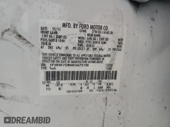 2011 Ford Explorer XLT with VIN 1FMHK7D89BGA75159, listed as a Copart auction lot 43085335 with 165,920 mi miles and Salvage Title. Bid and sale history available at carsss.com. Image 15.