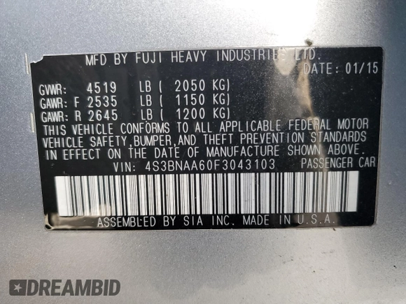 2015 Subaru Legacy 2.5i with VIN 4S3BNAA60F3043103, listed as a Copart auction lot 80648813 with 132,956 mi miles. Bid and sale history available at carsss.com. Image 13.