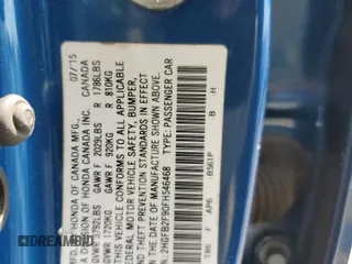 2015 Honda Civic EX-L with VIN 2HGFB2F90FH546468, listed as a Copart auction lot 55102285 with 155,412 mi miles and Salvage Title. Bid and sale history available at DreamBid. Image 12.