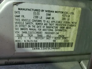 2005 Nissan Altima SE with VIN 1N4BL11D25C346683, listed as a Copart auction lot 55961515 with 199,943 mi miles and Clean title. Bid and sale history available at DreamBid. Image 12.
