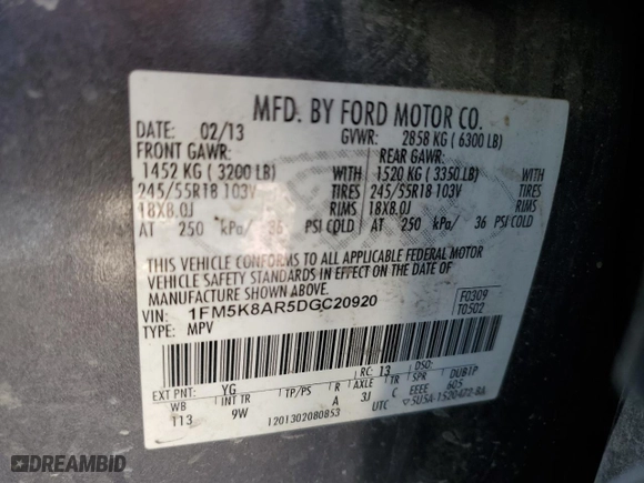 2013 Ford Utility Police Interceptor with VIN 1FM5K8AR5DGC20920, listed as a Copart auction lot 49979325 with 147,821 mi miles and Salvage Title. Bid and sale history available at carsss.com. Image 16.