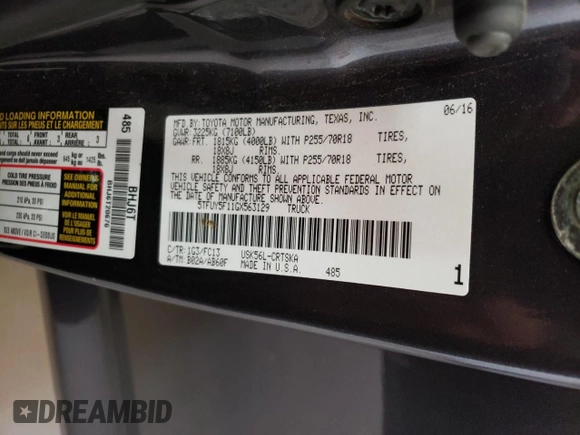 2016 Toyota Tundra SR z VIN 5TFUY5F11GX563129, wystawiony jako Copart lot #87130784 z przebiegiem 159 350 mil mil oraz Szkoda całkowita • Salvage title. Historia ofert i sprzedaży dostępna na DreamBid. Obrazek 13.