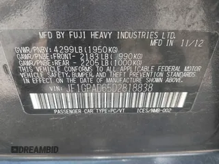 2013 Subaru Impreza Premium с VIN JF1GPAD65D2818838, выставлен на аукционе IAAI как лот 42399025 с пробегом 150 477 миль миль и . История ставок и продаж доступна на DreamBid. Изображение 9.