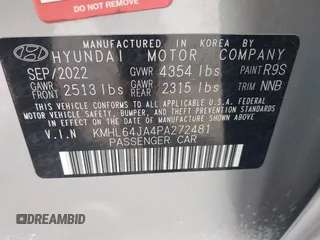 2023 Hyundai Sonata SEL z VIN KMHL64JA4PA272481, wystawiony jako IAAI lot #41814886 z przebiegiem 29 263 mil mil oraz . Historia ofert i sprzedaży dostępna na DreamBid. Obrazek 9.