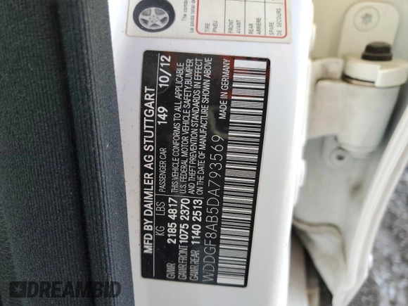 2013 Mercedes-Benz C 300 Sport with VIN WDDGF8AB5DA793569, listed as a Copart auction lot 42261825 with Not provided miles and Salvage title. Bid and sale history available at DreamBid. Image 14.