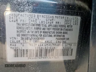 2017 Nissan Sentra S with VIN 3N1AB7AP4HY364963, listed as a Copart auction lot 57777405 with 126,208 mi miles and Salvage title. Bid and sale history available at DreamBid. Image 13.