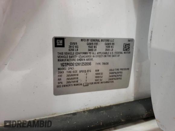 2017 GMC Canyon 4WD SLT with VIN 1GTP6DE12H1250996, listed as a Copart auction lot 44370305 with 93,935 mi miles and Salvage Title. Bid and sale history available at carsss.com. Image 14.