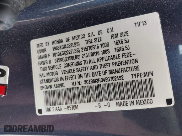 2014 Honda CR-V LX with VIN 3CZRM3H34EG702492, listed as a IAAI auction lot 42096296 with 63,748 mi miles and . Bid and sale history available at carsss.com. Image 9.
