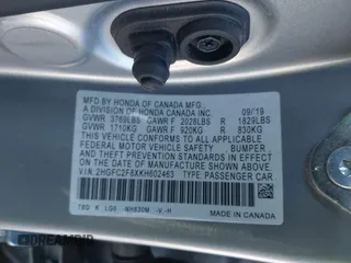 2019 Honda Civic Sport with VIN 2HGFC2F8XKH602463, listed as a IAAI auction lot 41966052 with 95,416 mi miles and . Bid and sale history available at DreamBid. Image 9.
