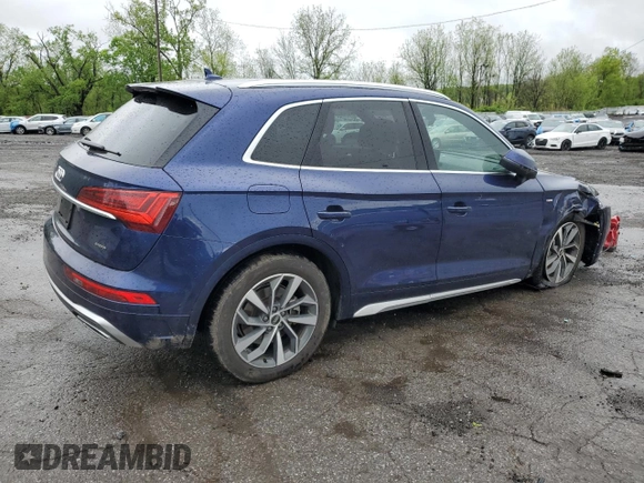 2023 Audi Q5 S line Premium with VIN WA1GAAFYXP2157574, listed as a Copart auction lot 55911315 with 17,830 mi miles and Salvage title. Bid and sale history available at DreamBid. Image 3.
