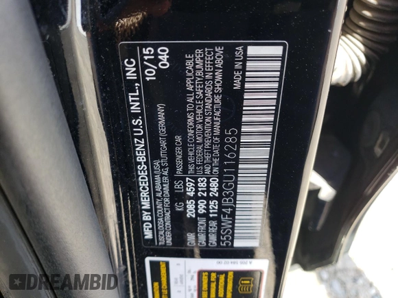 2016 Mercedes-Benz C 300 with VIN 55SWF4JB3GU116285, listed as a Copart auction lot 50949885 with 208,541 mi miles and Salvage Title. Bid and sale history available at carsss.com. Image 13.