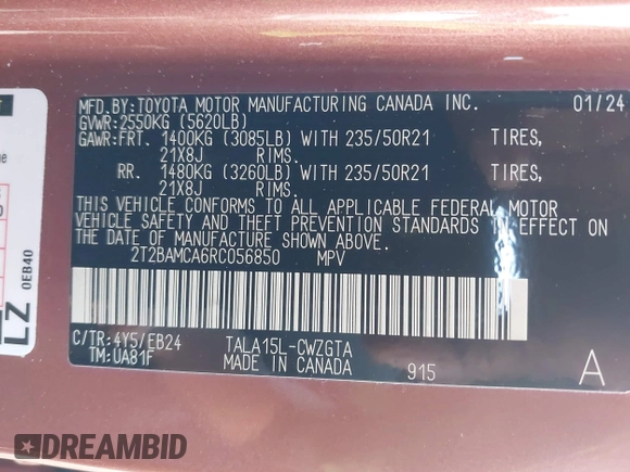 2024 Lexus RX 350 с VIN 2T2BAMCA6RC056850, выставлен на аукционе IAAI как лот 39891418 с пробегом 6 648 миль миль и . История ставок и продаж доступна на DreamBid. Изображение 9.